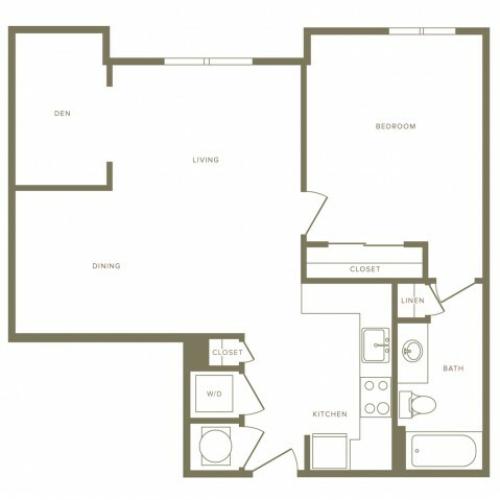 799 square foot one bedroom one bath with den apartment floorplan image