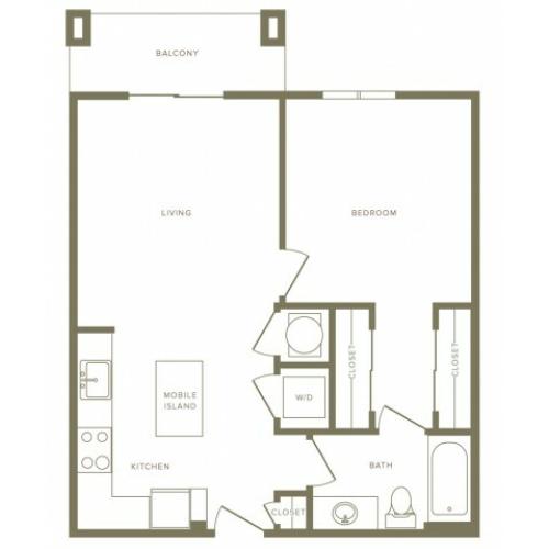 679-746 square foot one bedroom one bath apartment floorplan image