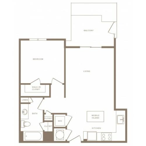 682 square foot one bedroom one bath apartment floorplan image