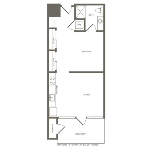 645 square foot one bedroom one bath apartment floorplan image