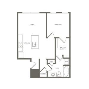685 square foot one bedroom one bath apartment floorplan image