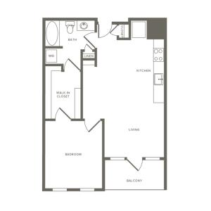 723 square foot one bedroom one bath apartment floorplan image