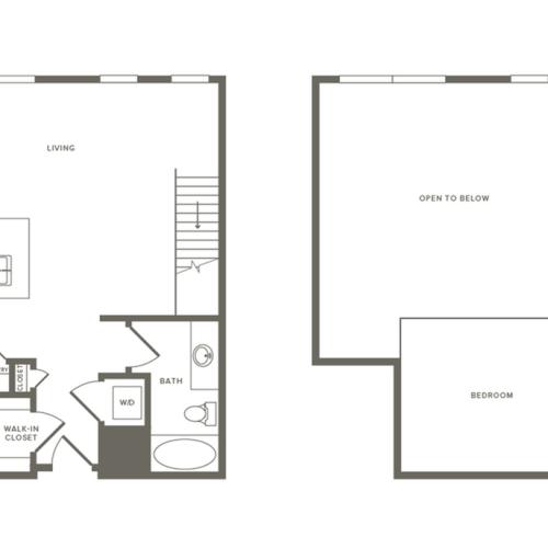 834 square foot one bedroom one bath loft apartment floorplan image