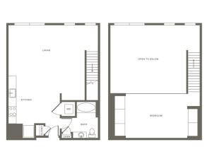 888 square foot one bedroom one bath loft apartment floorplan image