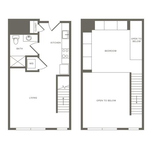 622 square foot one bedroom loft one bath apartment floorplan image