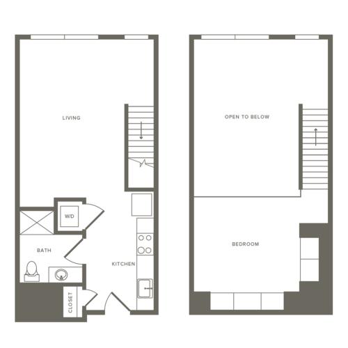 695 square foot one bedroom loft one bath apartment floorplan image