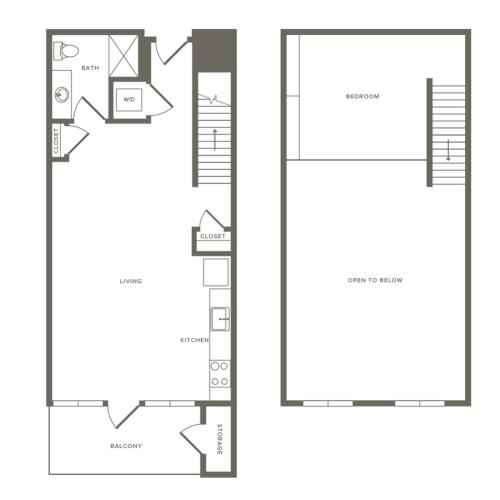 786 square foot one bedroom loft one bath apartment floorplan image