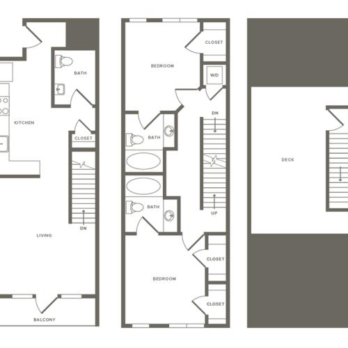 1147 square foot two bedroom two and a half bath townhome floorplan image