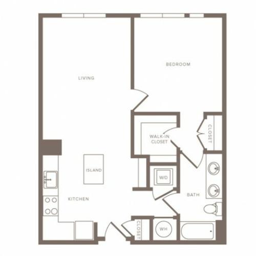 794 square foot one bedroom one bath ADA apartment floorplan image