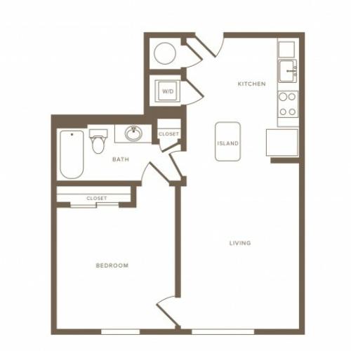 699 square foot  one bedroom one bath apartment floorplan image
