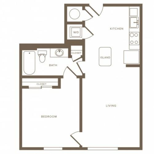 699 square foot one bedroom one bath phase II apartment floorplan image