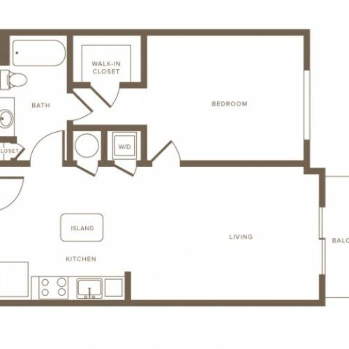 754 square foot studio one bath apartment floorplan image