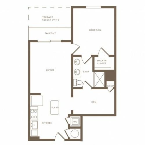 773 square foot  one bedroom one bath apartment floorplan image