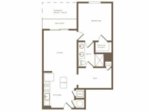 773 square foot one bedroom one bath with den phase II apartment floorplan image