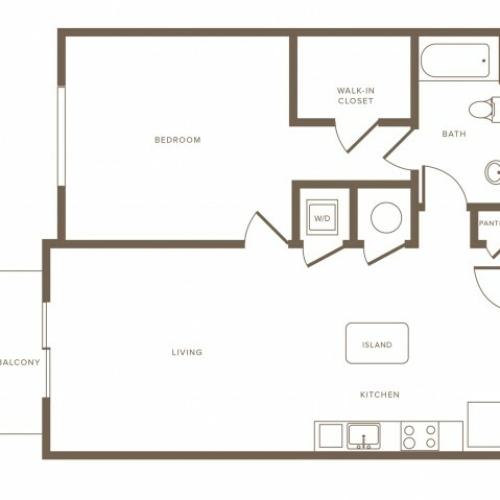 718 square foot one bedroom one bath apartment floorplan image