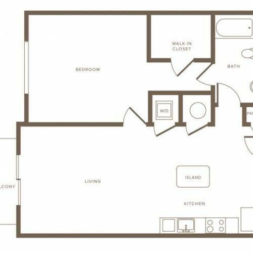 718 square foot one bedroom one bath phase II apartment floorplan image
