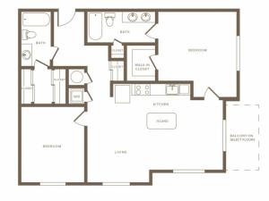 1174 square foot two bedroom two bath phase II apartment floorplan image