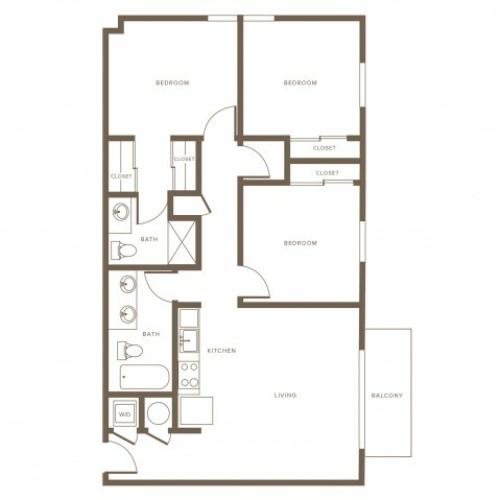 1,176 square foot three bedroom two bath floor plan image