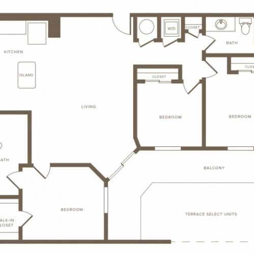 1236 square foot three bedroom two bath floor plan image