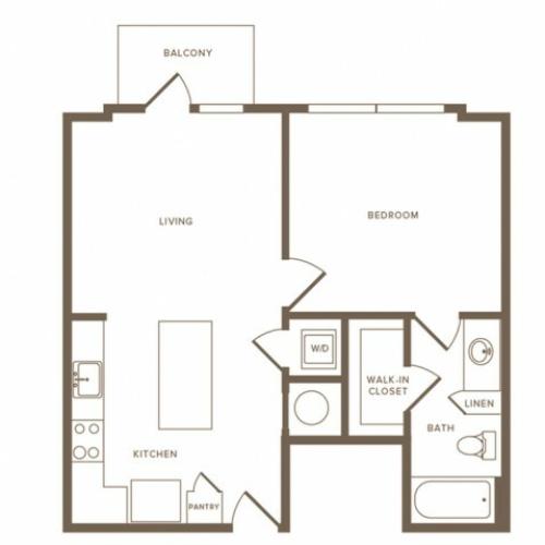 735 square foot one bedroom one bath apartment floorplan image
