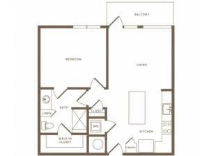 744 to 931 square foot one bedroom one bath apartment floorplan image