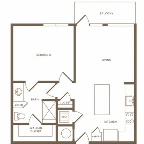 744 to 931 square foot one bedroom one bath apartment floorplan image