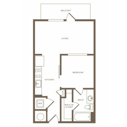 583 square foot one bedroom one bath apartment floorplan image
