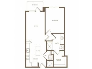 695 to 711 square foot one bedroom one bath apartment floorplan image