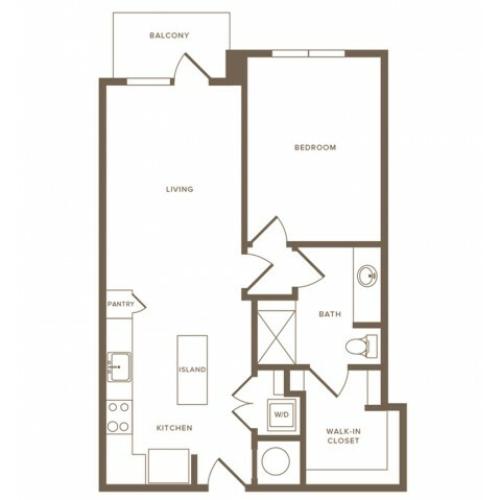 695 to 711 square foot one bedroom one bath apartment floorplan image