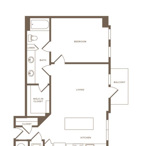 860 square foot one bedroom one bath apartment floorplan image