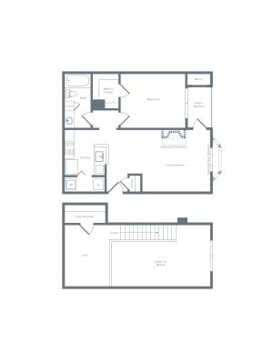 915 square foot one bedroom loft one bath apartment floorplan image