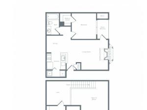 967 square foot one bedroom loft, one bath apartment floorplan image