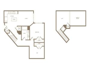 1083 square foot one bedroom one bath with den loft apartment floorplan image