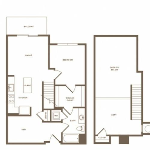 1052 square foot one bedroom one bath with den loft apartment floorplan image