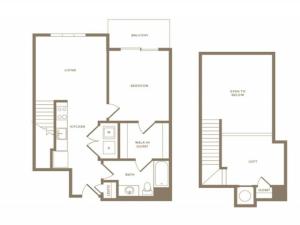 841 square foot one bedroom one bath loft apartment floorplan image