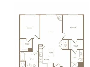 1200 to 1256 square foot two bedroom two bath apartment floorplan image