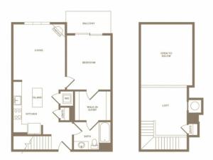 898 to 925 square foot one bedroom one bath loft apartment floorplan image