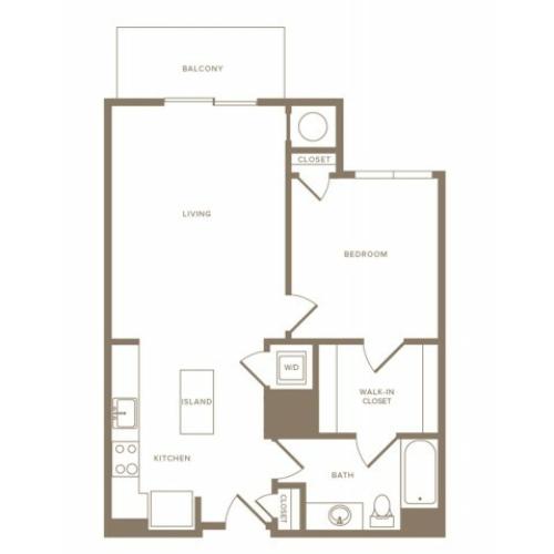 757 square foot one bedroom one bath apartment floorplan image