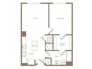 760 to 785 square foot one bedroom one bath apartment floorplan image
