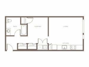 622 square foot MFTE Income Restricted one bedroom one bath apartment floorplan image