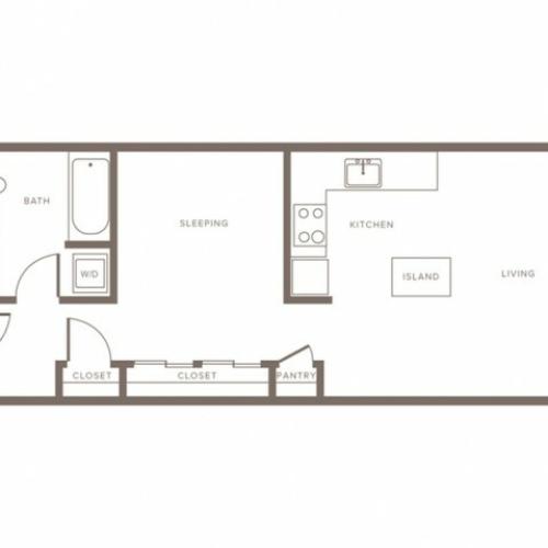 636 square foot one bedroom one bath apartment floorplan image