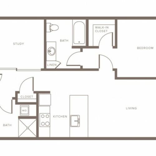 942 square foot one bedroom one bath with study apartment floorplan image
