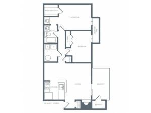 934 square foot renovated two bedroom one bath apartment floorplan image