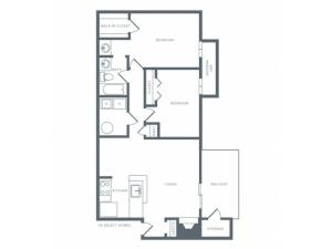 934 square foot two bedroom one bath apartment floorplan image