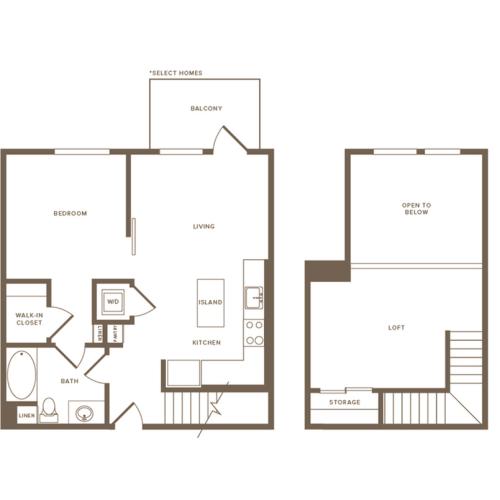 795-908 square foot one bedroom one bath floor plan image