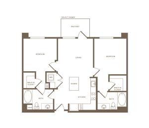 945-975 square foot two bedroom two bath floor plan image