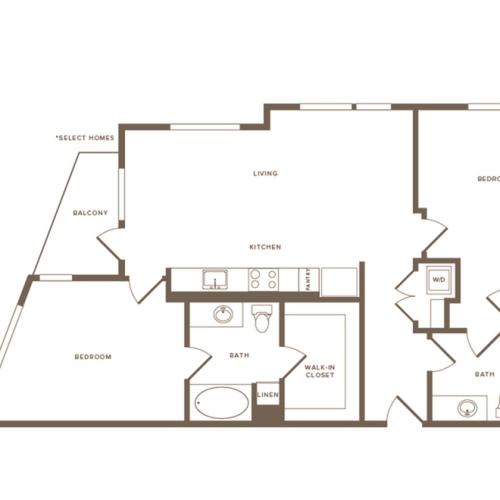 1073 square foot two bedroom two bath floor plan image