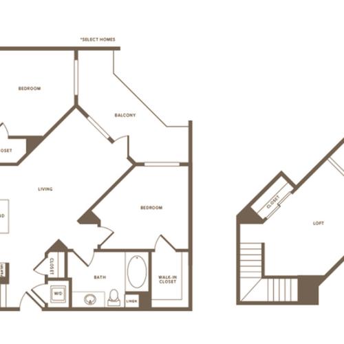 1232 square foot two bedroom two bath floor plan image