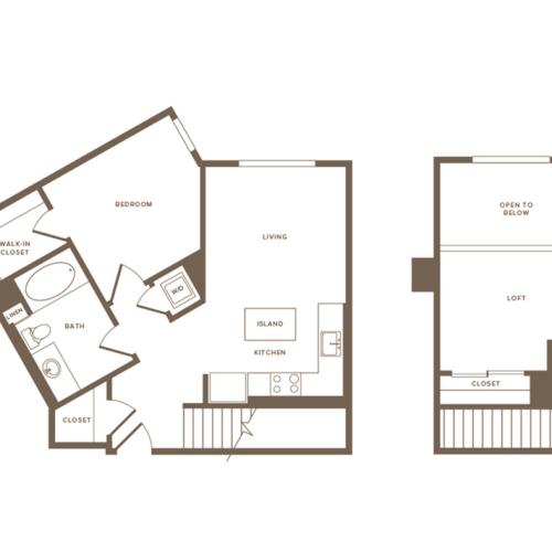 769-802 square foot one bedroom one bath floor plan image