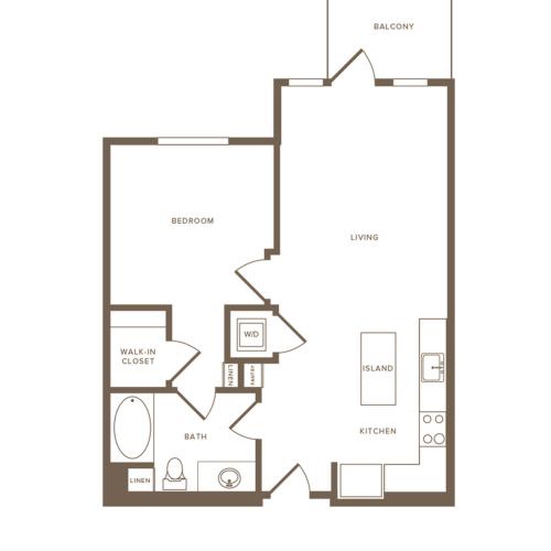 640-659 square foot one bedroom one bath floor plan image